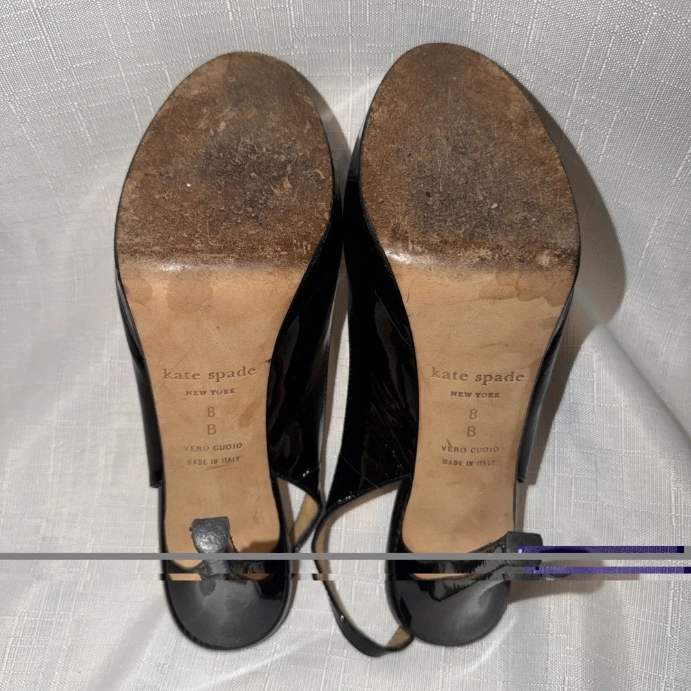KATE SPADE Black Patent Leather Slingback Heel Platform Stiletto Italy Size 8 B